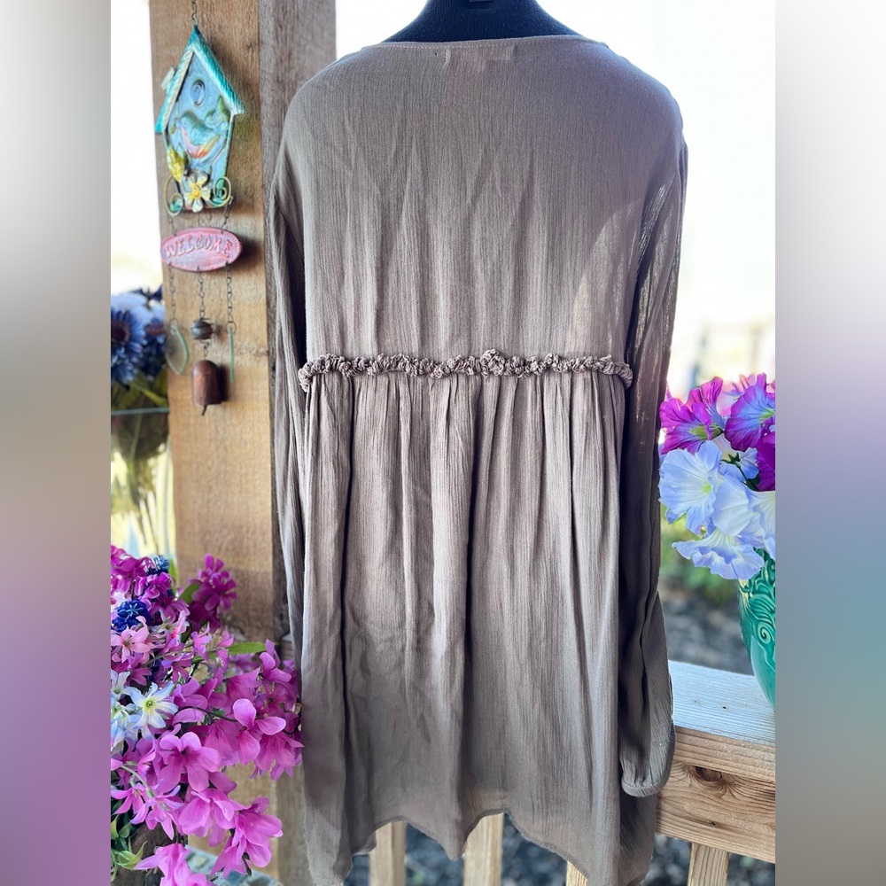 Indigo Soul Soft Crinkle Crepe Long Sleeve Embroidered Design Southwestern Dress - Picture 6 of 8